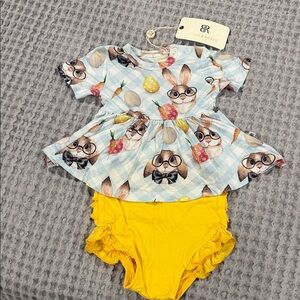 Ear-Resistible Peplum & Bummies Ruffle Bloomers & Bunny Top Set NEW Easter